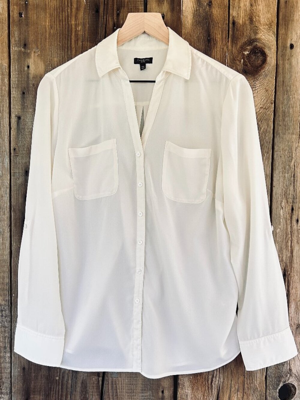 Talbots Cream Button-Down Lightweight Blouse Size 14P
